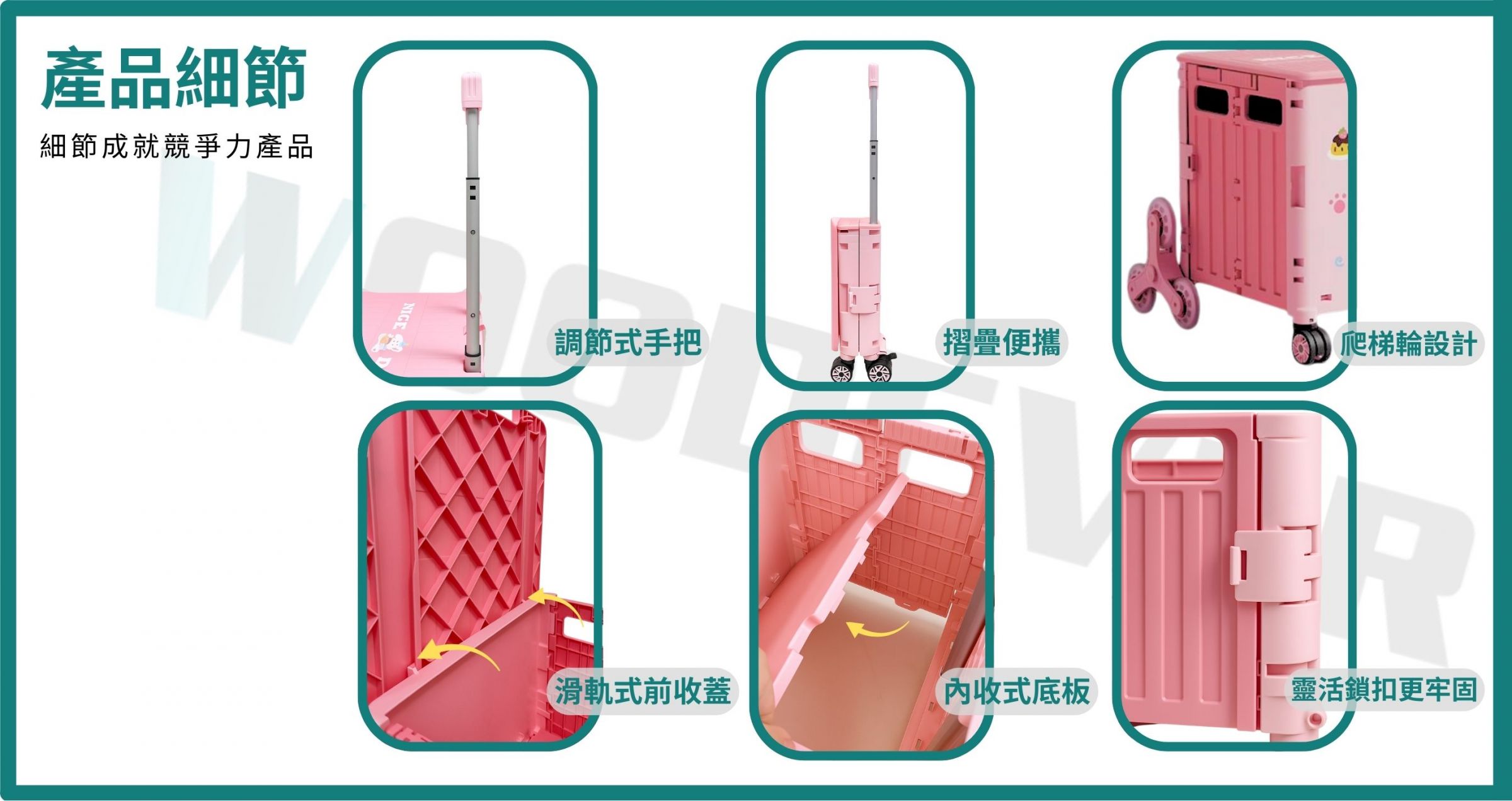 茂禾越手推車製造廠提供的收納摺疊手推車，可全方位為客戶客製化，從推車的手把、車廂、車蓋到輪子，皆可做色彩與品牌視覺印刷或材質更換